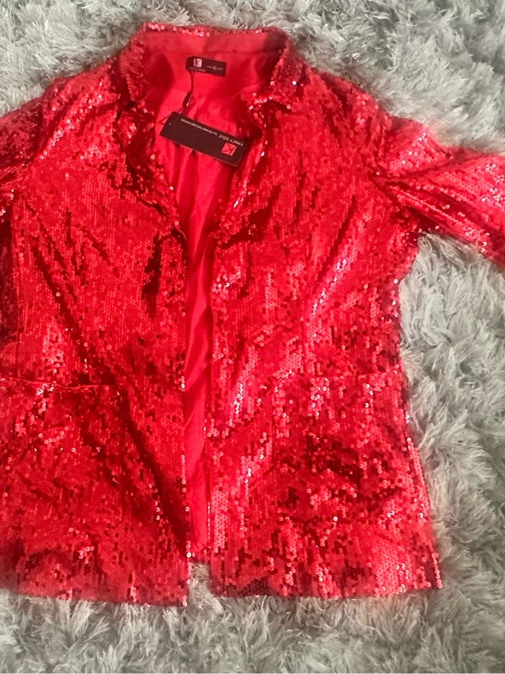 Red Sequin Blazer Jacket - Women's Statement Coat